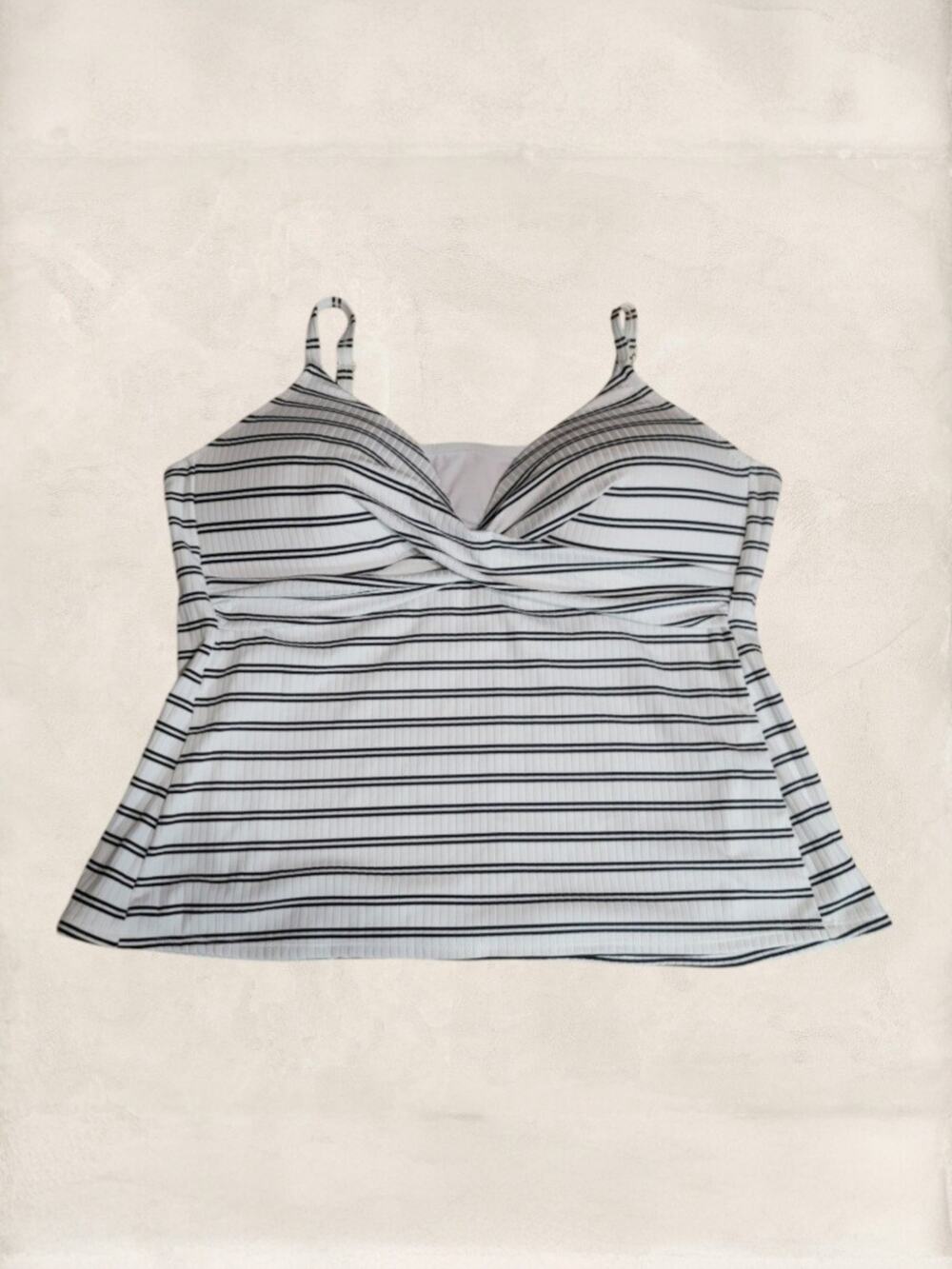 Freshwater White Black Striped Tankini Top Size 3X